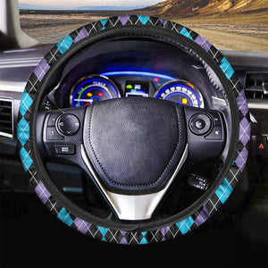 Black Purple And Blue Argyle Print Car Steering Wheel Cover