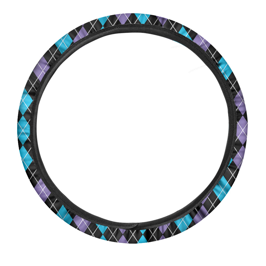 Black Purple And Blue Argyle Print Car Steering Wheel Cover