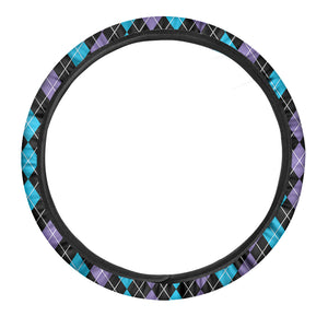 Black Purple And Blue Argyle Print Car Steering Wheel Cover