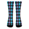 Black Purple And Blue Argyle Print Crew Socks