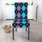 Black Purple And Blue Argyle Print Dining Chair Slipcover