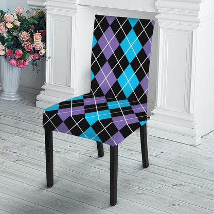 Black Purple And Blue Argyle Print Dining Chair Slipcover