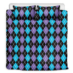 Black Purple And Blue Argyle Print Duvet Cover Bedding Set