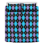 Black Purple And Blue Argyle Print Duvet Cover Bedding Set