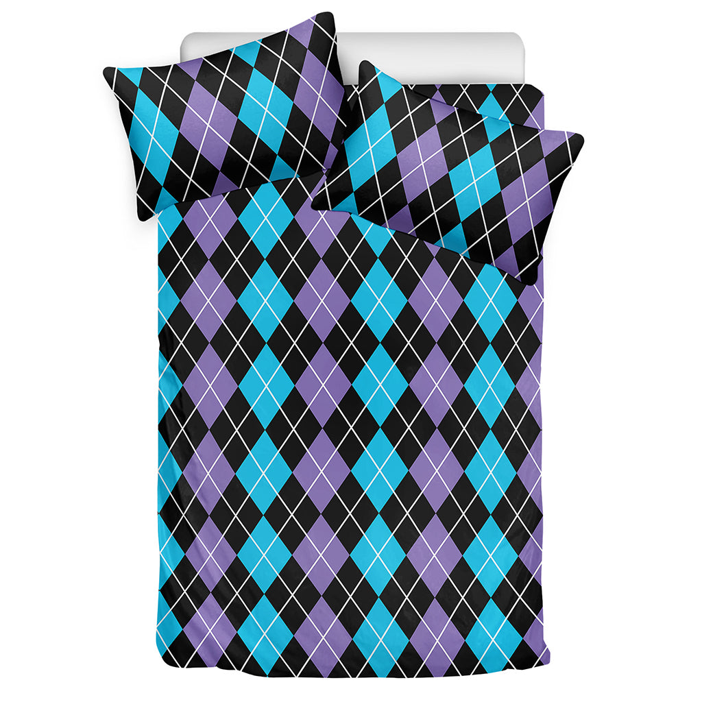 Black Purple And Blue Argyle Print Duvet Cover Bedding Set