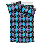 Black Purple And Blue Argyle Print Duvet Cover Bedding Set