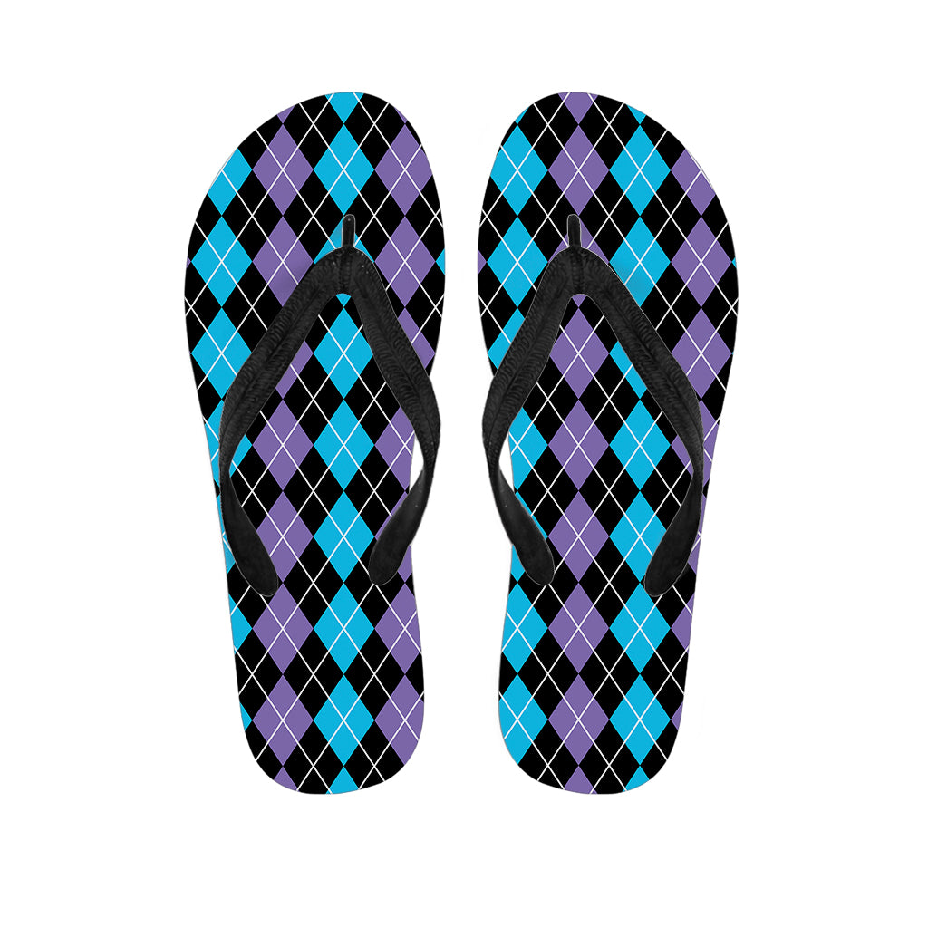 Black Purple And Blue Argyle Print Flip Flops