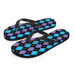 Black Purple And Blue Argyle Print Flip Flops