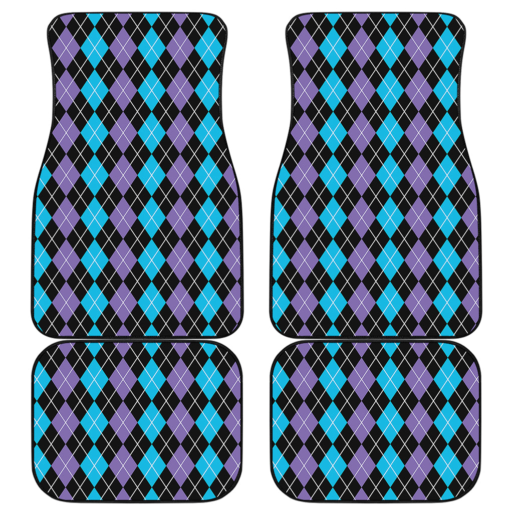 Black Purple And Blue Argyle Print Front and Back Car Floor Mats