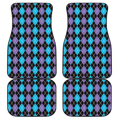 Black Purple And Blue Argyle Print Front and Back Car Floor Mats