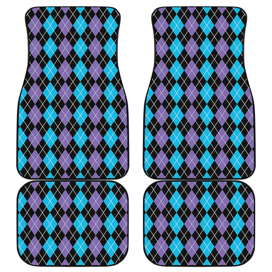 Black Purple And Blue Argyle Print Front and Back Car Floor Mats