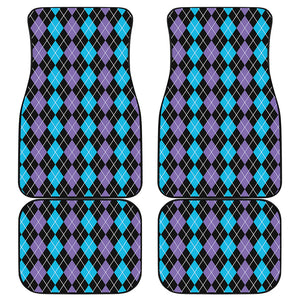 Black Purple And Blue Argyle Print Front and Back Car Floor Mats