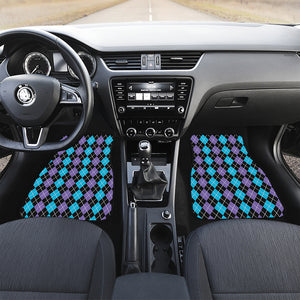 Black Purple And Blue Argyle Print Front and Back Car Floor Mats