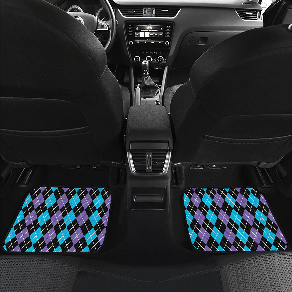 Black Purple And Blue Argyle Print Front and Back Car Floor Mats