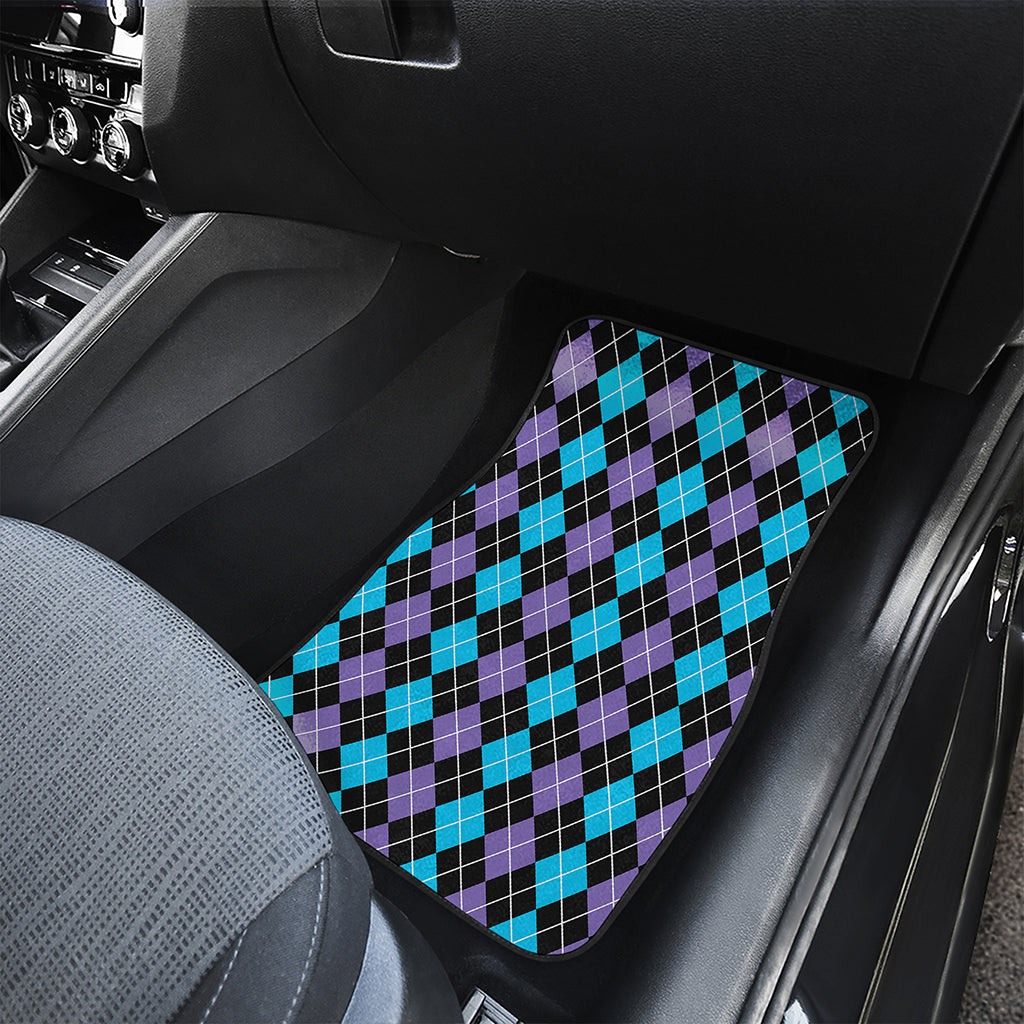 Black Purple And Blue Argyle Print Front and Back Car Floor Mats