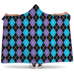 Black Purple And Blue Argyle Print Hooded Blanket