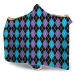 Black Purple And Blue Argyle Print Hooded Blanket