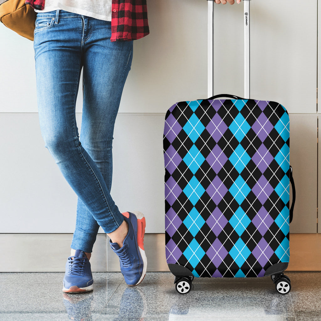 Black Purple And Blue Argyle Print Luggage Cover