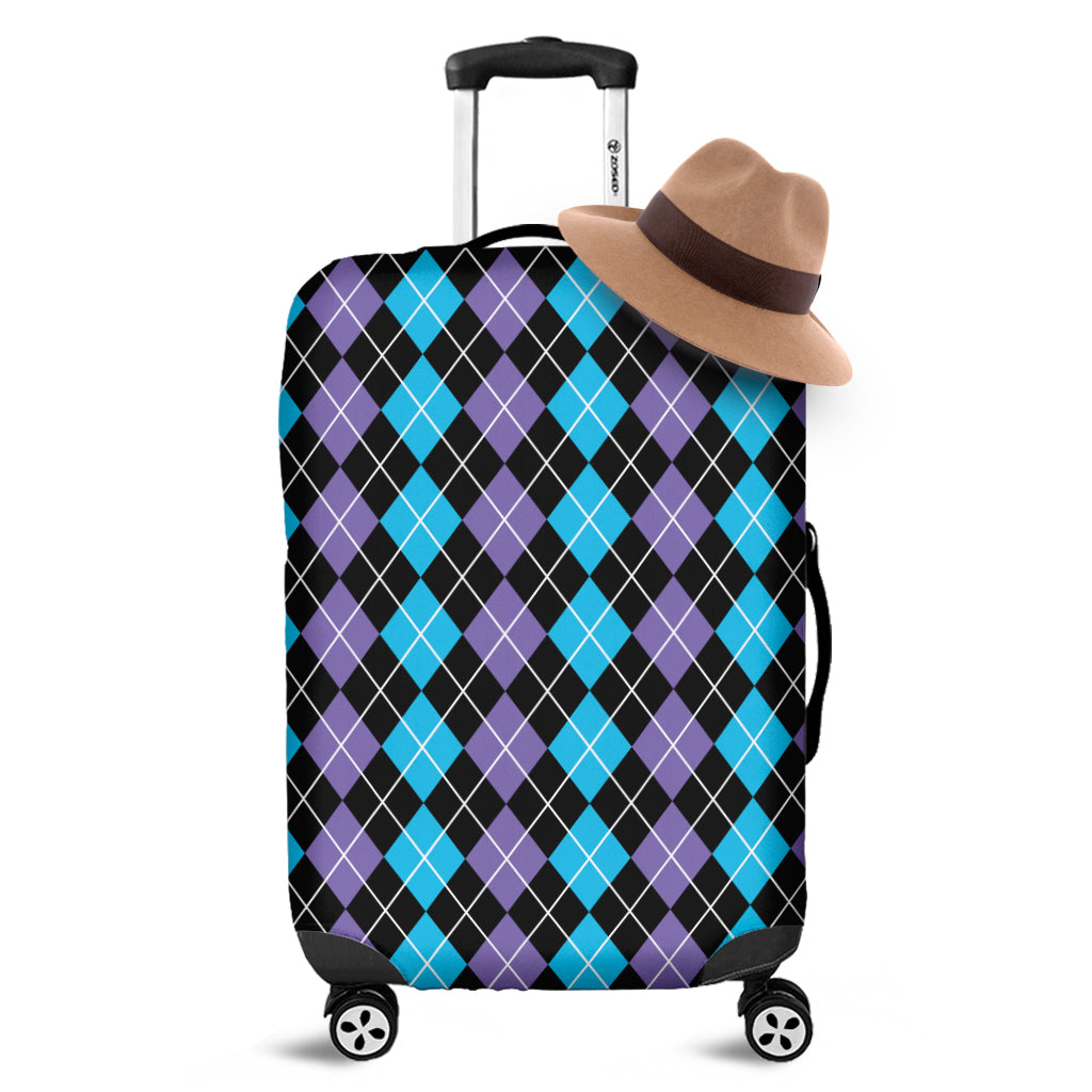 Black Purple And Blue Argyle Print Luggage Cover