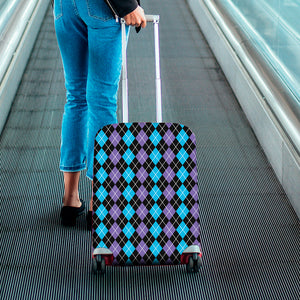 Black Purple And Blue Argyle Print Luggage Cover