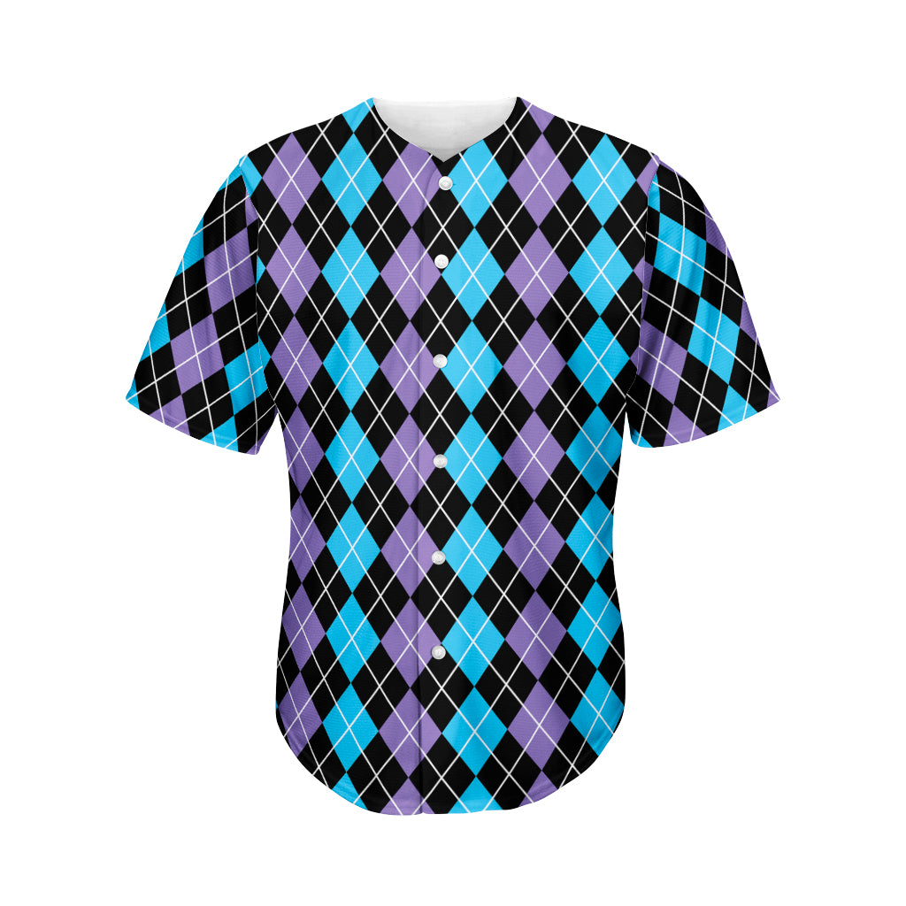 Black Purple And Blue Argyle Print Men's Baseball Jersey