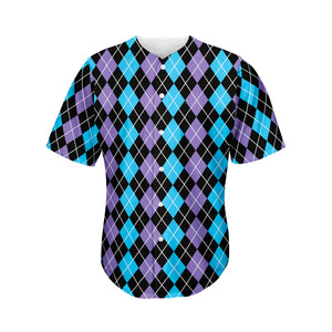 Black Purple And Blue Argyle Print Men's Baseball Jersey