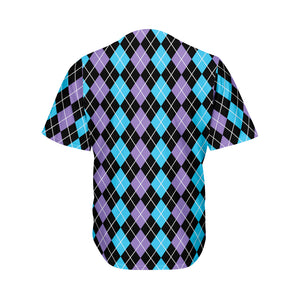 Black Purple And Blue Argyle Print Men's Baseball Jersey