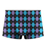 Black Purple And Blue Argyle Print Men's Boxer Briefs