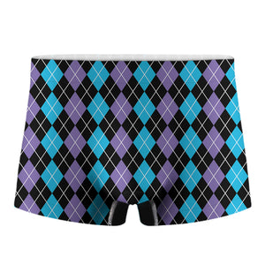 Black Purple And Blue Argyle Print Men's Boxer Briefs