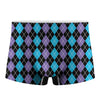 Black Purple And Blue Argyle Print Men's Boxer Briefs