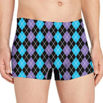 Black Purple And Blue Argyle Print Men's Boxer Briefs