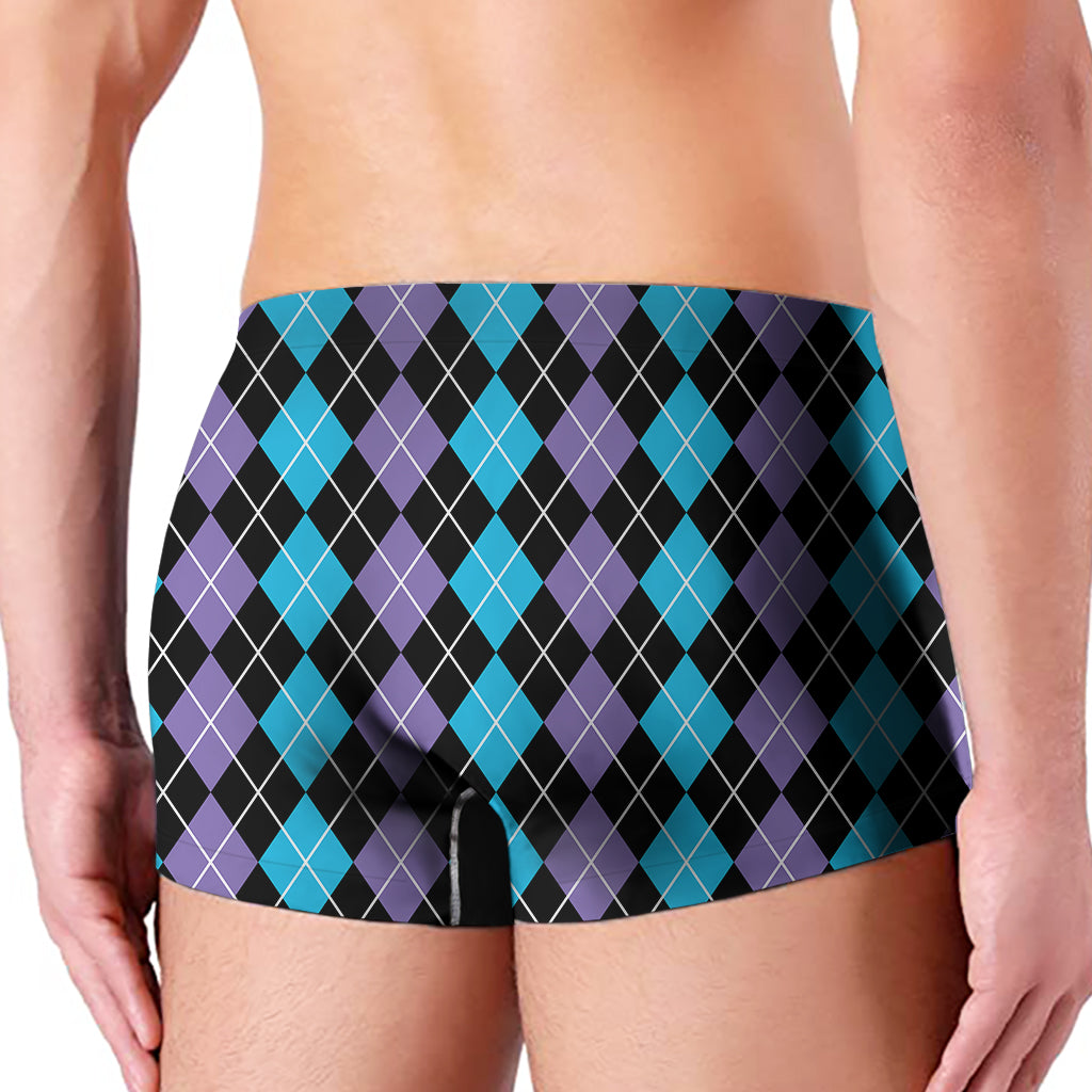 Black Purple And Blue Argyle Print Men's Boxer Briefs