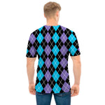 Black Purple And Blue Argyle Print Men's T-Shirt