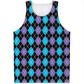 Black Purple And Blue Argyle Print Men's Tank Top