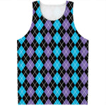 Black Purple And Blue Argyle Print Men's Tank Top