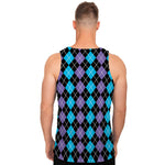 Black Purple And Blue Argyle Print Men's Tank Top