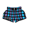 Black Purple And Blue Argyle Print Muay Thai Boxing Shorts