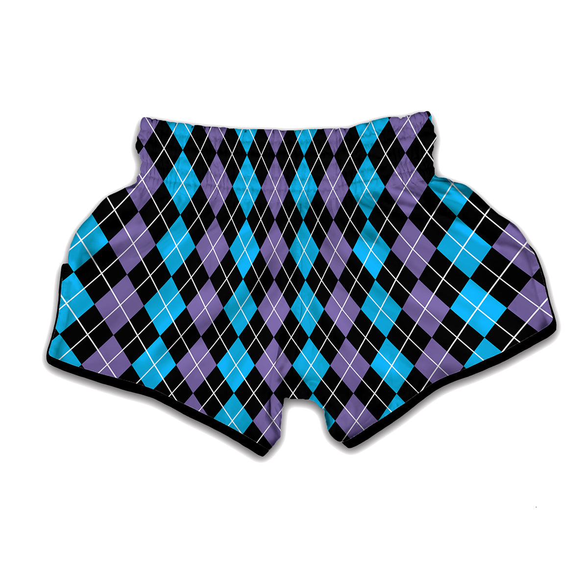 Black Purple And Blue Argyle Print Muay Thai Boxing Shorts