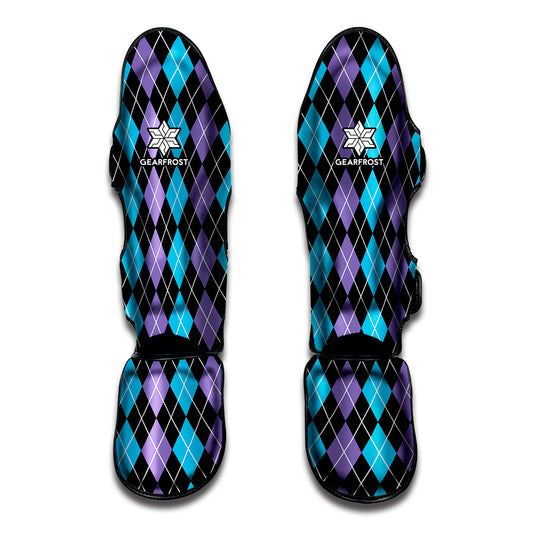 Black Purple And Blue Argyle Print Muay Thai Shin Guard