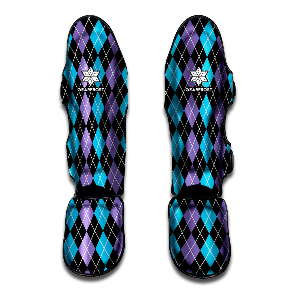 Black Purple And Blue Argyle Print Muay Thai Shin Guard