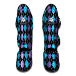 Black Purple And Blue Argyle Print Muay Thai Shin Guard