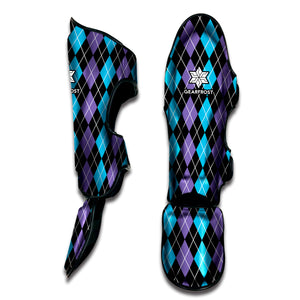 Black Purple And Blue Argyle Print Muay Thai Shin Guard