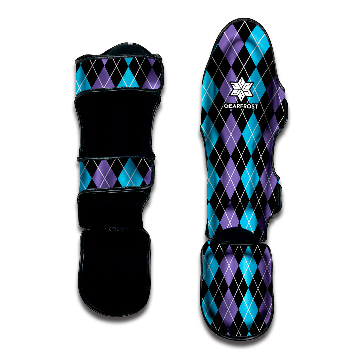 Black Purple And Blue Argyle Print Muay Thai Shin Guard