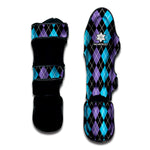 Black Purple And Blue Argyle Print Muay Thai Shin Guard