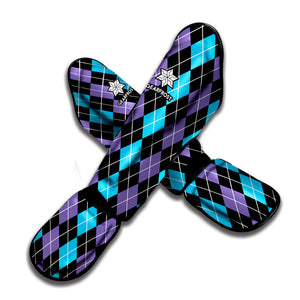 Black Purple And Blue Argyle Print Muay Thai Shin Guard