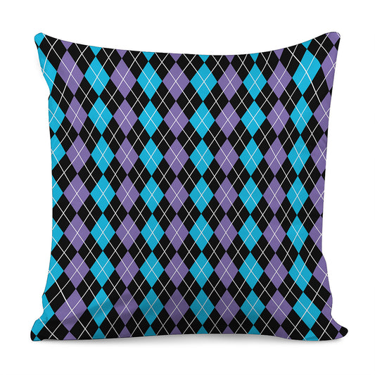 Black Purple And Blue Argyle Print Pillow Cover