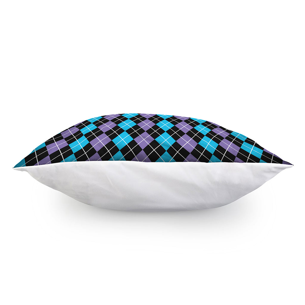 Black Purple And Blue Argyle Print Pillow Cover