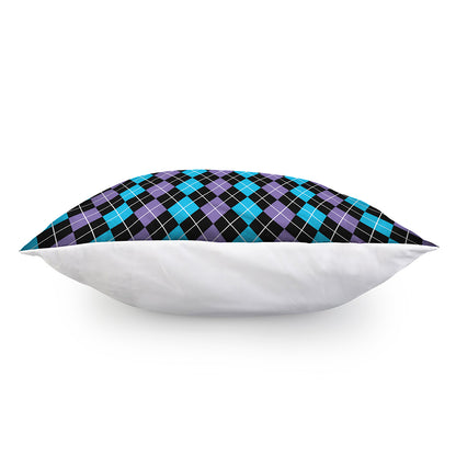 Black Purple And Blue Argyle Print Pillow Cover
