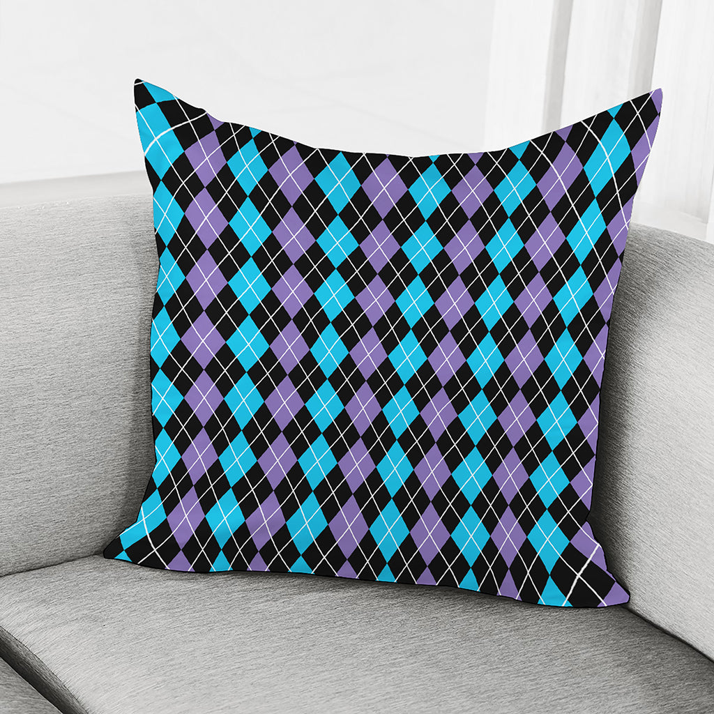 Black Purple And Blue Argyle Print Pillow Cover
