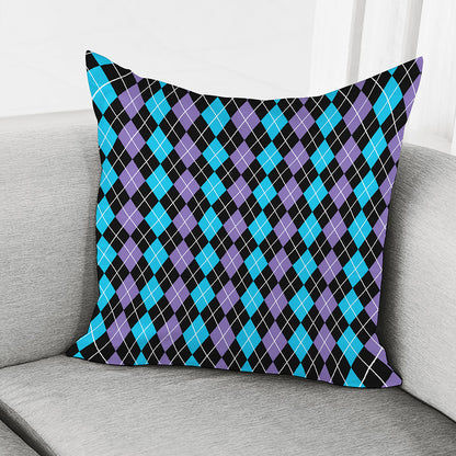 Black Purple And Blue Argyle Print Pillow Cover